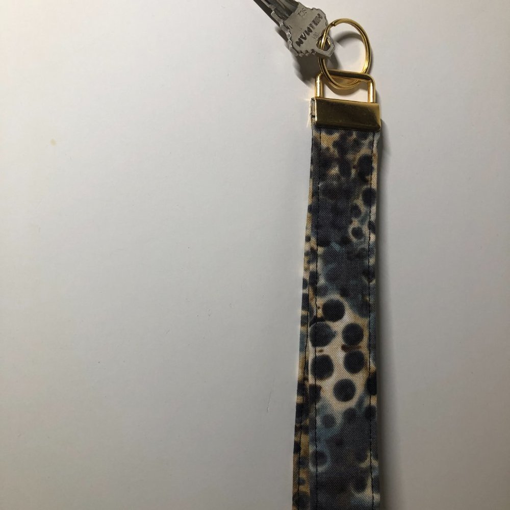 New Handmade Fabric Key Fob Wristlet | Keychain | Hand Dyed | Gray and Beige